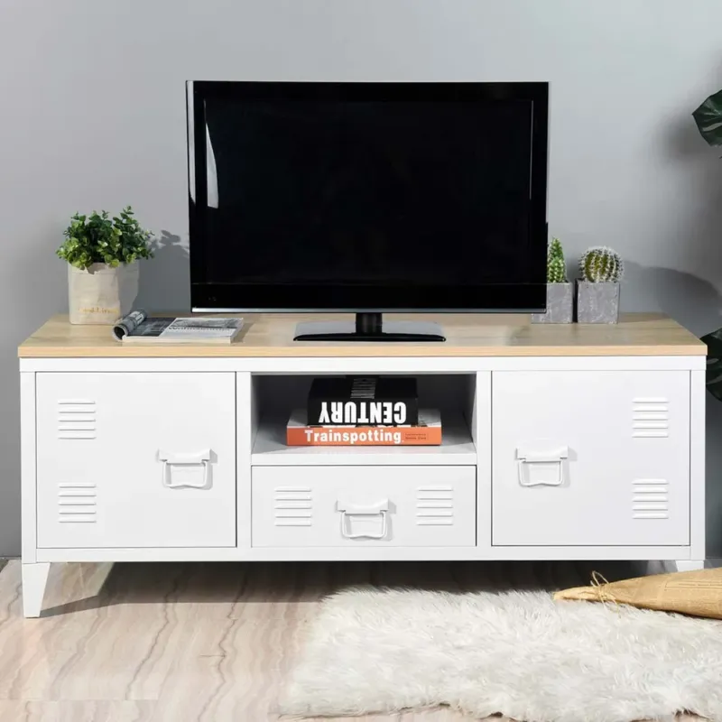 Occasione Armadietto Mobiletto TV con Cassetto Metallo MDF Mobile Televisione Moderno Bian
