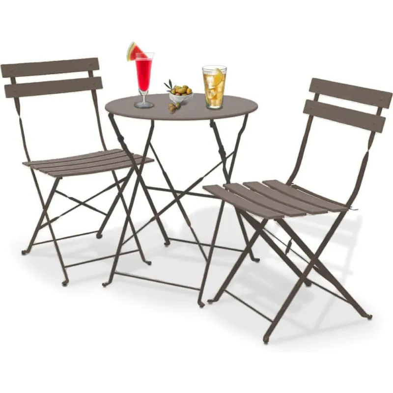 Set 3 Pezzi Giardino Tavolo 2 Sedie da Bistrot Pieghevole Modello Parigi Tortora Offerta Lampo