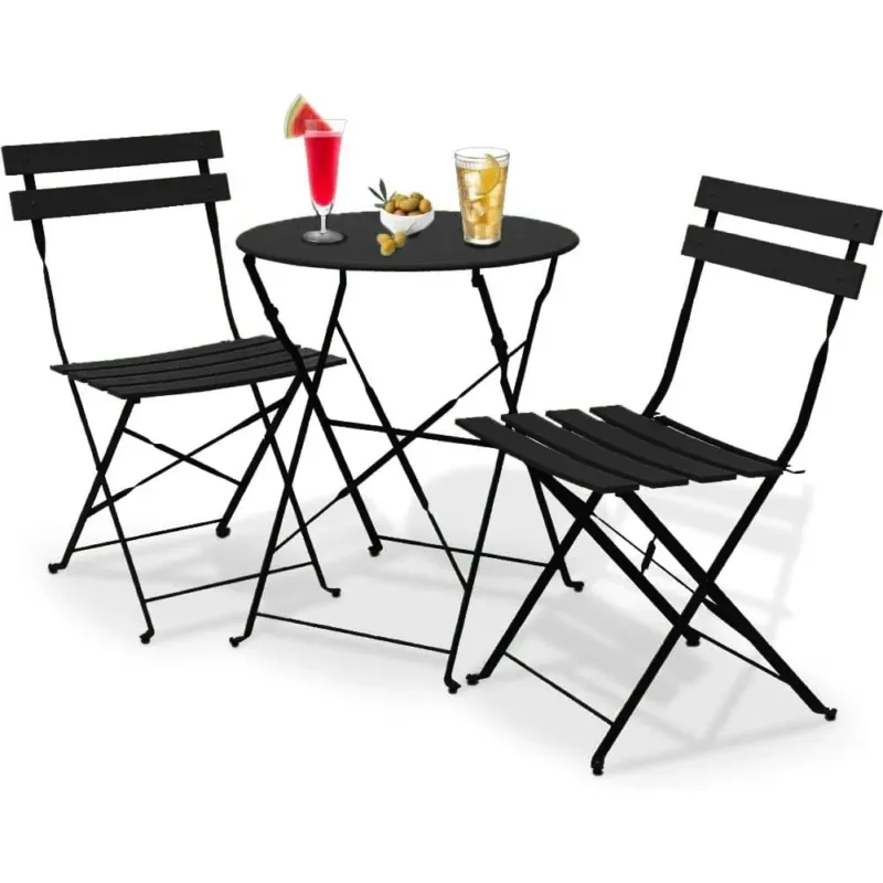 Set 3 Pezzi Giardino Tavolo 2 Sedie da Bistrot Pieghevole Modello Parigi Nero Novità