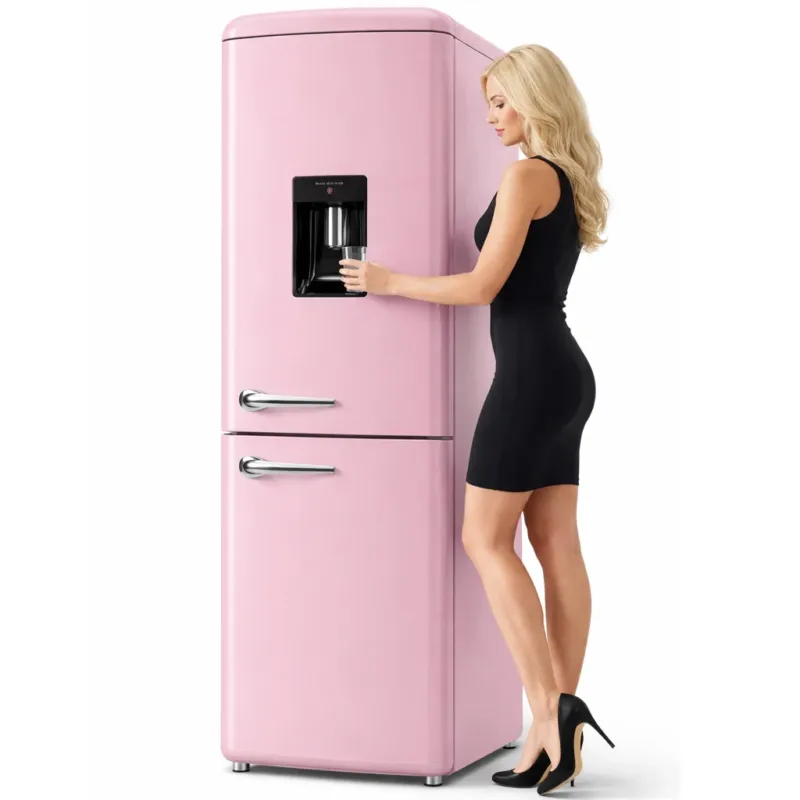 Frigorifero Combinato Vintage Doppia Porta 247Lt Rosa con dispenser d‘acqua Ultimissimo Modello