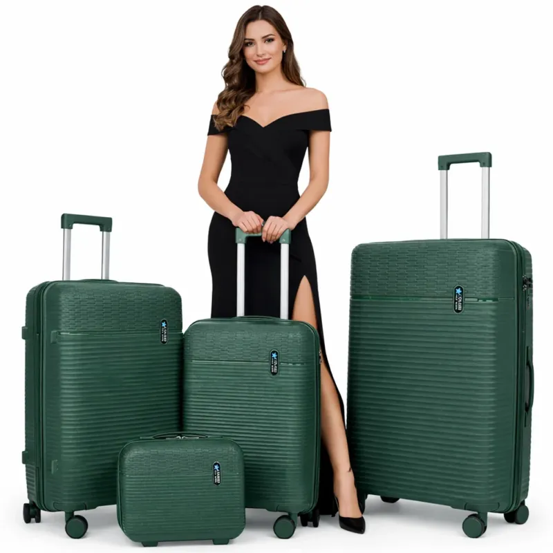 Più Venduto Set 3+1 Valigie Rigide Beauty Case Bagaglio Trolley Verde Oliva Ruote Easy Roll