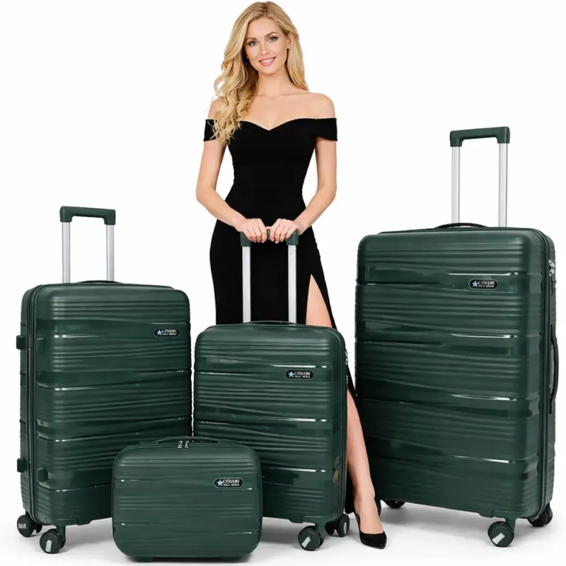 Compra Oggi Stesso Set 4 Valigie Rigide e Beauty Case da Viaggio Verde Oliva e Maniglia Telescopica