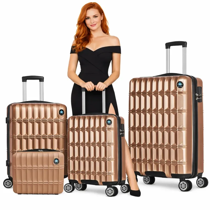 Esclusivo Set 3+1 Valigie e Beauty Case da Viaggio Oro Rivestimento Rigido e Resistente