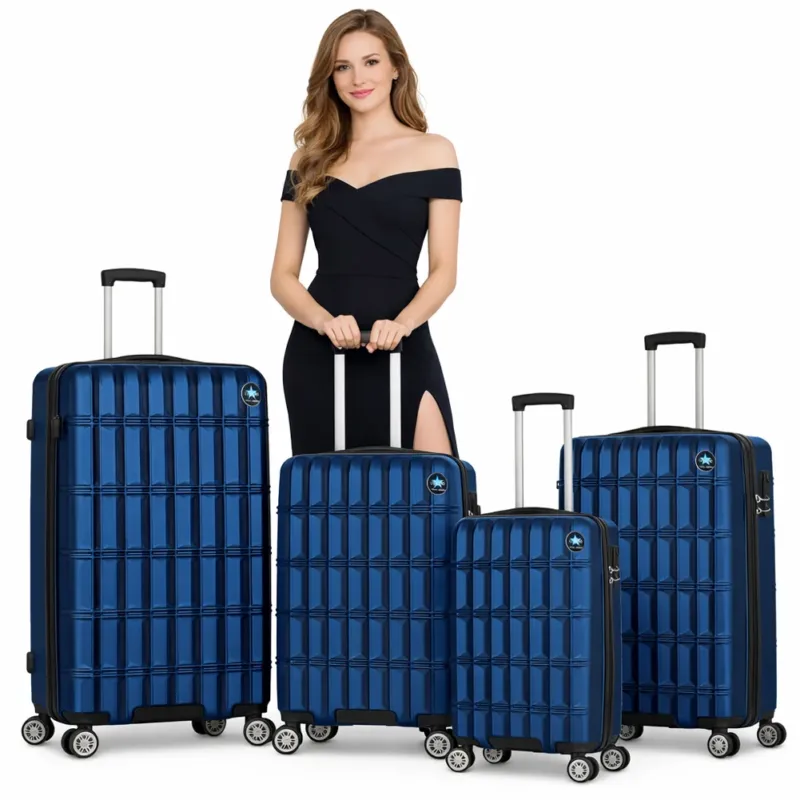 Affare Set 4 Valigie con Scocca Rigida e Resistente Trolley Viaggio Blu Ruote Easy Roll