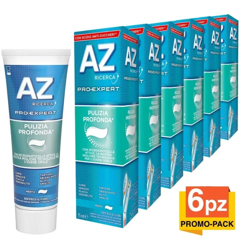 6 x Dentifricio AZ Pro Expert Pulizia Profonda Promo Pack 6 Confezioni 75ml Offerta Limitata