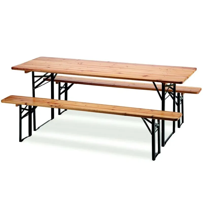 Tavolo + 2 panche Pieghevoli da Esterno Giardino Set Birreria Legno 200 x 80 cm Prezzo Di Fabbrica