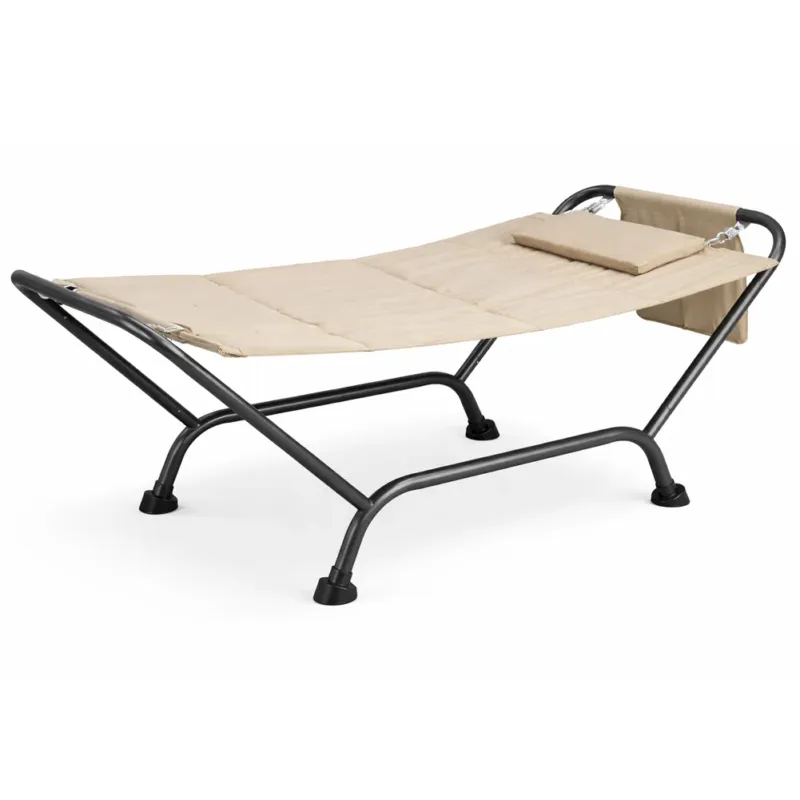 Amaca Beige con Struttura in Metallo e Cuscino Seduta Ergonomica 230x98x85cm Economico