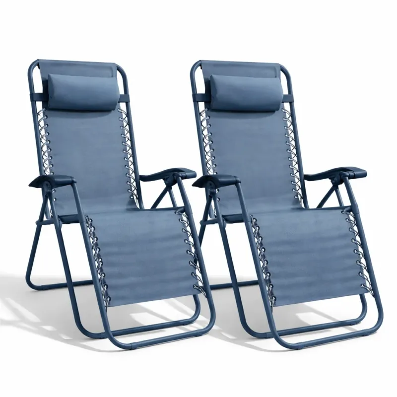 Quantità Limitata Set 2 Sedie Gravità Zero Sedia Giardino Relax Pieghevole Salvaspazio Dark Blue