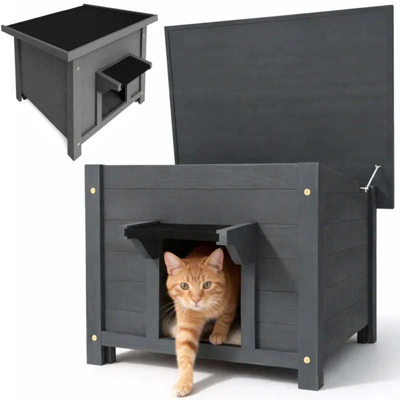 Casetta per Animali Domestici Grigia in Legno Cuccia Tetto Apribile 60x58x47cm Più Venduto