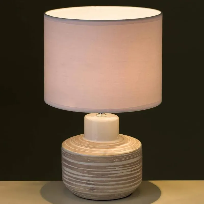 Lampada da Tavolo Lume Comodino Ceramica Tessuto Bianco Design Moderno Abatjour Spedizione Espresso