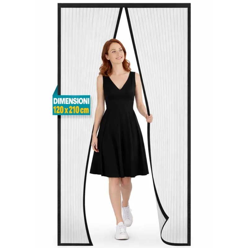 Zanzariera Magnetica 120x210cm Nero Rigata per Porta Tenda Anti Zanzare Insetti Consegna Rapida