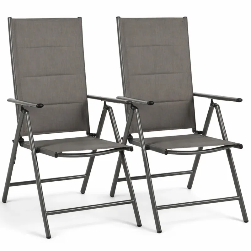 Compra Online Set 2 Sedie Sdraio Grigio Pieghevoli e Salvaspazio con Schienale Alto Ergonomico