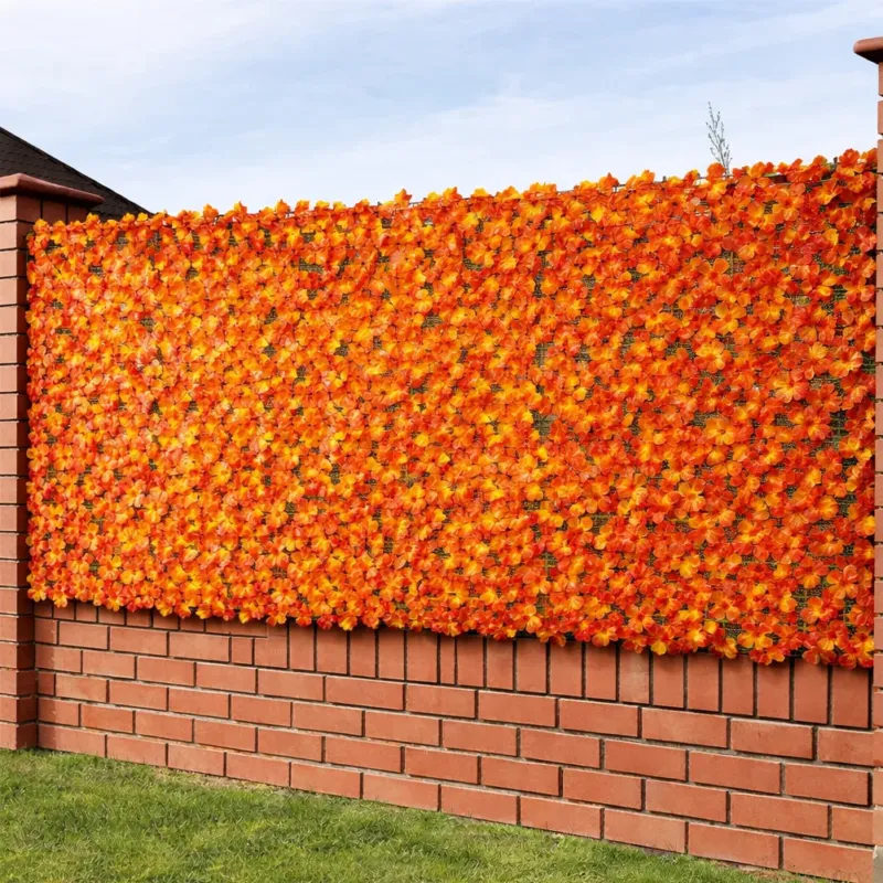 Offerta Speciale Siepe Artificiale Sintetica 1 x 3 metri Rotolo Anticaduta Rete Foglie Arancio