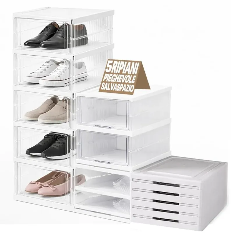 Spedizione Espresso Scarpiera Pieghevole 5 Ripiani in Plastica Trasparente Porta Scarpe Salvaspazio