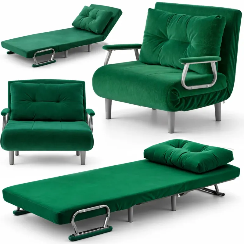 Subito Disponibile Poltrona Divano Letto Singolo Reclinabile Verde Rivestimento in Velluto a Coste