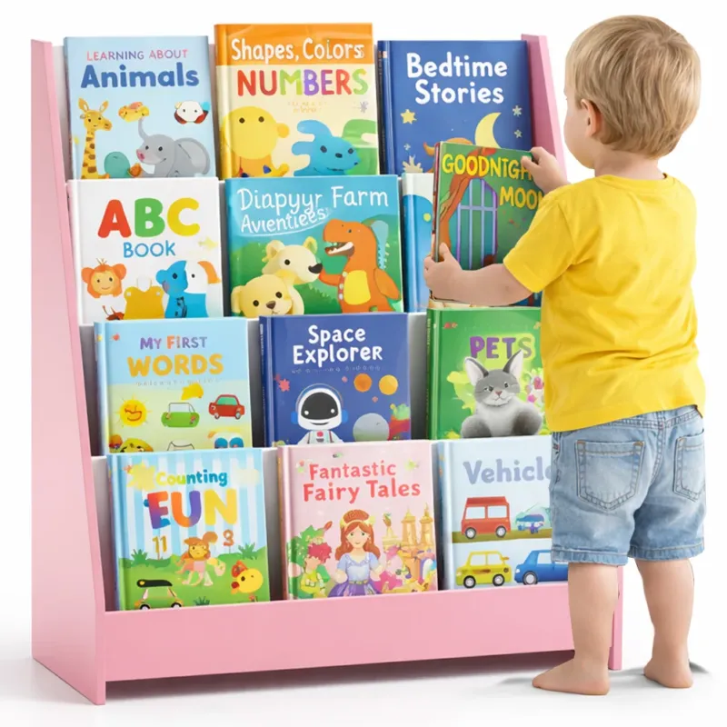 Libreria Montessoriana Rosa in Legno Scaffale Porta Libri per Bambini 80x30x88cm Subito Disponibile