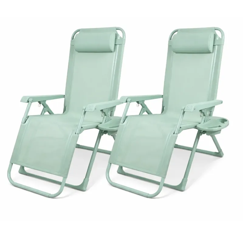 Set 2 Sedie Gravity Luxor Con Vassoio Portaoggetti Poggiapiedi Cuscino Verde Nuovo Arrivo