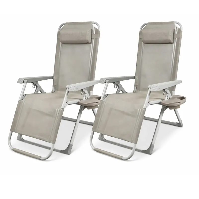 Set 2 Sedie Gravity Luxor Con Vassoio Portaoggetti Poggiapiedi Cuscino Tortora Di Tendenza
