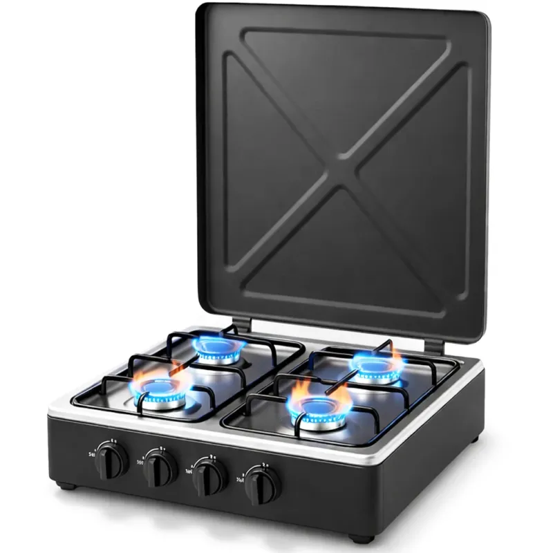 Prezzo Conveniente Piano Cottura da Campeggio a Gas 4 Fuochi STAYLUX con Coperchio Fornellone cucina