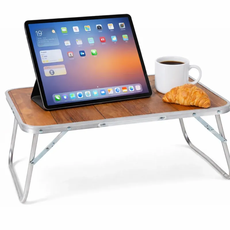 Novità Tavolo Vassoio Pieghevole in Alluminio e MDF Tavolino per Divano Letto 60x40x25cm