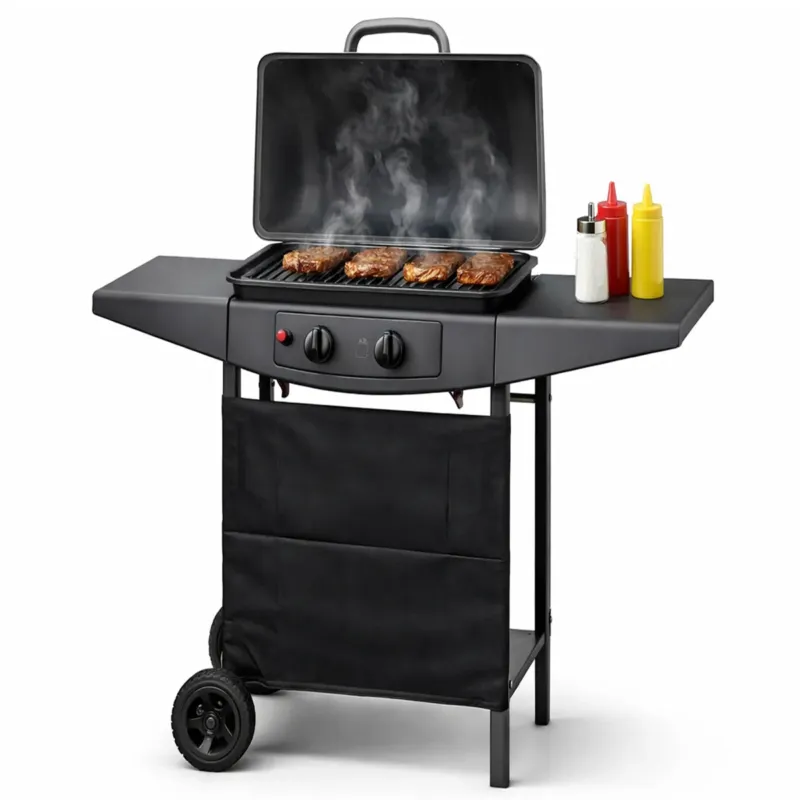 Barbecue a Gas 2 Fuochi Griglia BBQ con Piani Laterali e Ruote 5kw Giardino Ultimissimo Modello