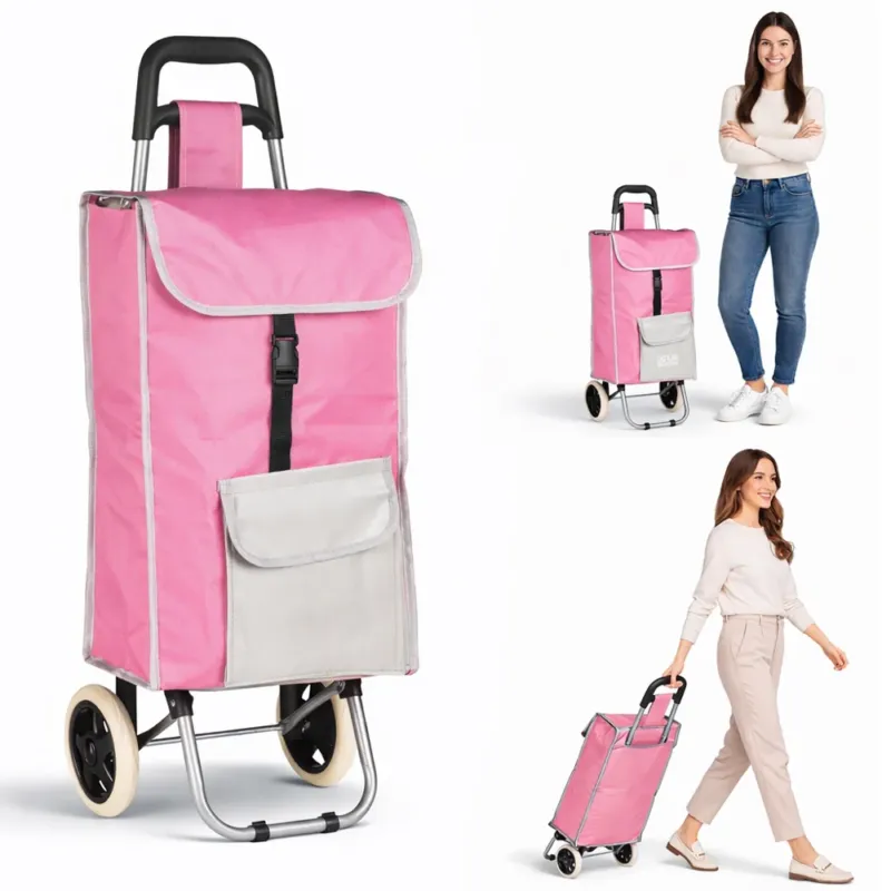 Carrello Trolley Frigo Modello Zeus Rosa Ruote e Manico Ergonomico 35x30x90cm Must-Have