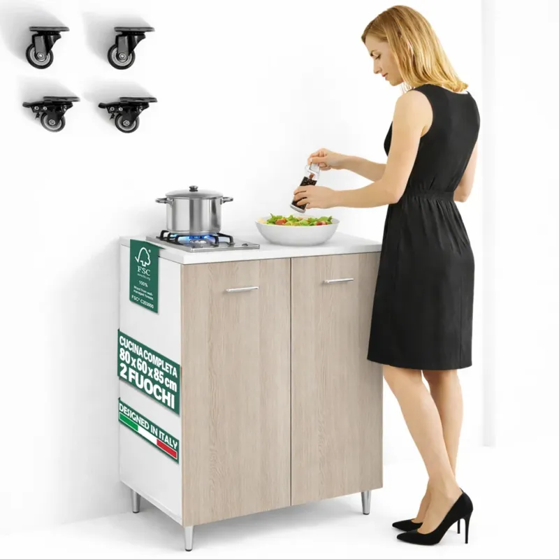 Cucina Completa 80x60x85cm Olmo Piano Cottura 2 Fuochi con Piastre in Ghisa Offerta