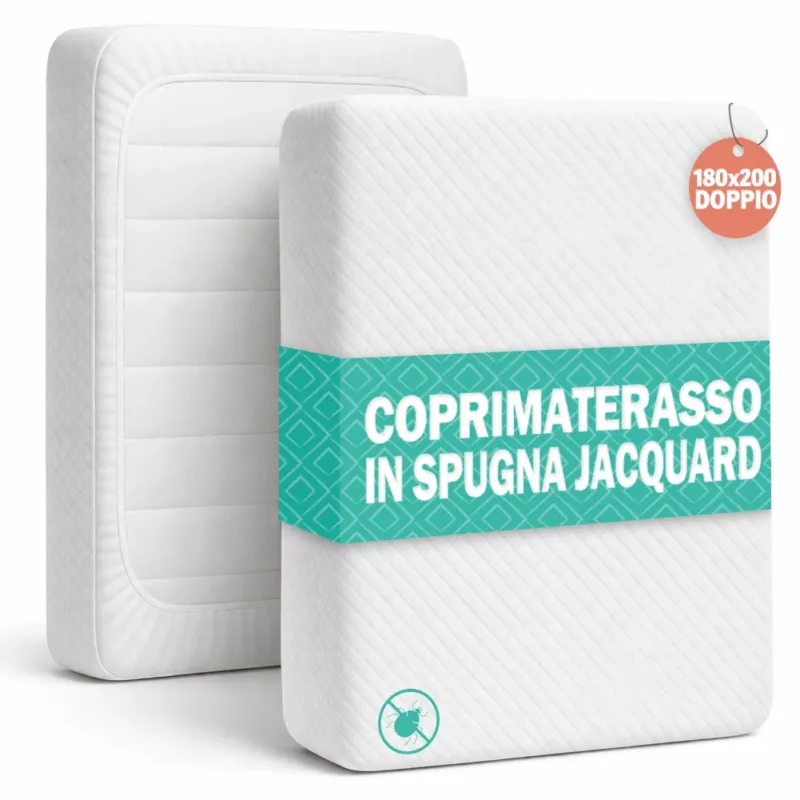 Ordina Subito Coprimaterasso Matrimoniale 180x200x25 cm in Spugna Jacquard Elastico Anti Acaro