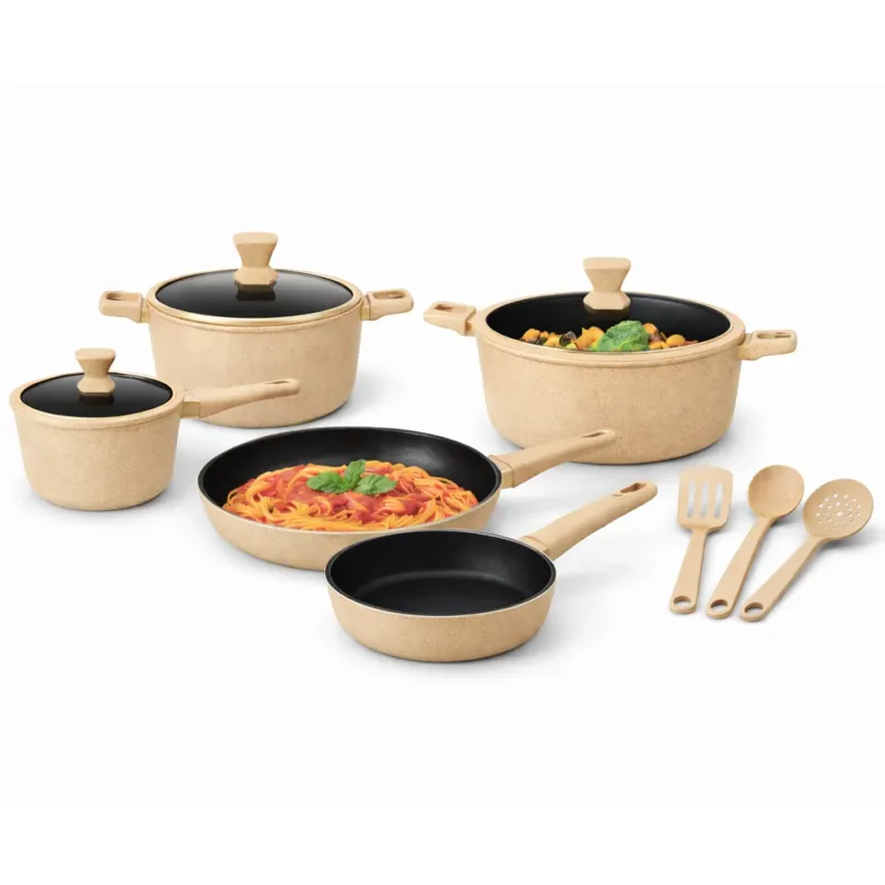 Batteria di Pentole Serena Tortora 11 Pezzi Alluminio Pressofuso con 3 Mestoli Offerta Del Giorno