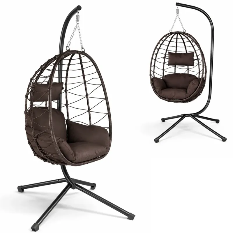 Poltrona Sospesa Giardino Sedia Dondolo Amaca pendolo in Rattan Metallo Marrone Offerta Speciale