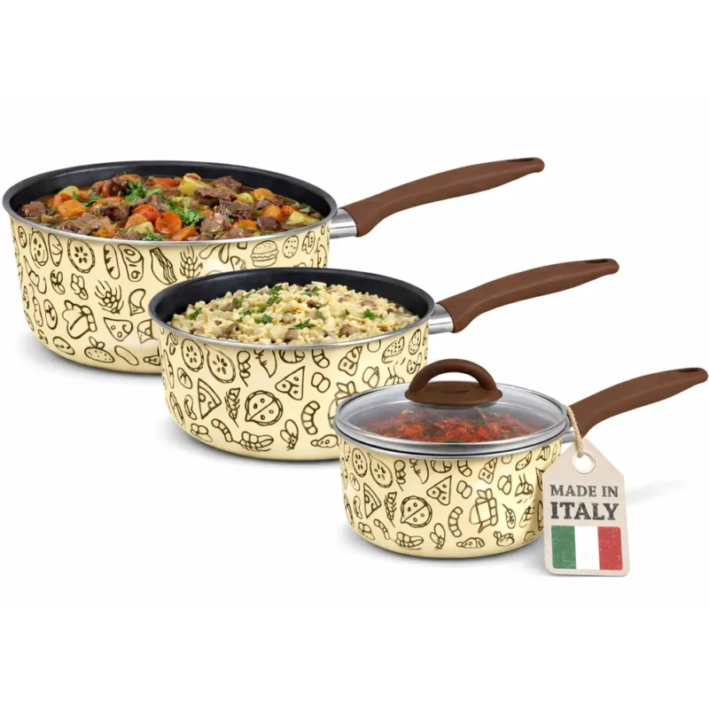 Offerta Speciale Tris di Casseruole con 1 Coperchio Vetro e Manico Soft Touch Pentole 16-18-20cm