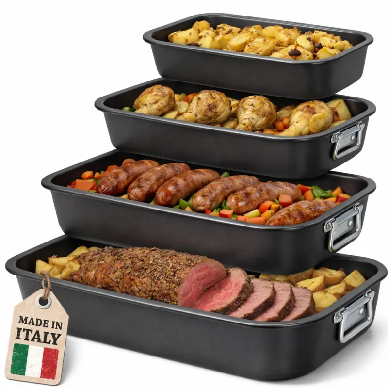 Set 4 Teglie Rettangolari Vulcano 20-25-30-35cm Teglia da Cucina Antiaderente Di Tendenza