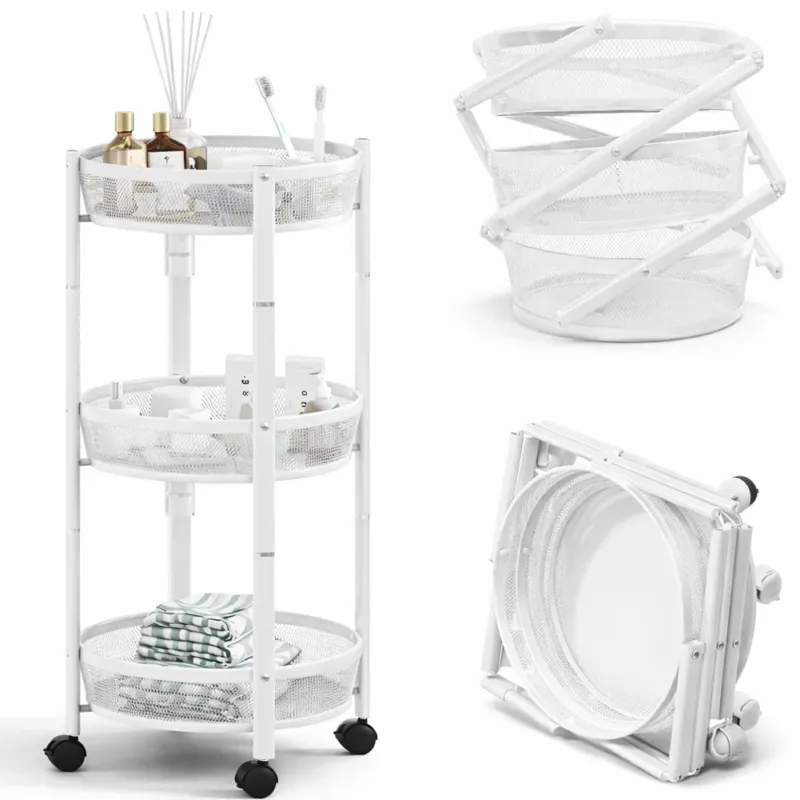 Carrello Pieghevole Salvaspazio Bianco con 3 Ripiani Organizer Versatile 88x35cm Miglior Prezzo