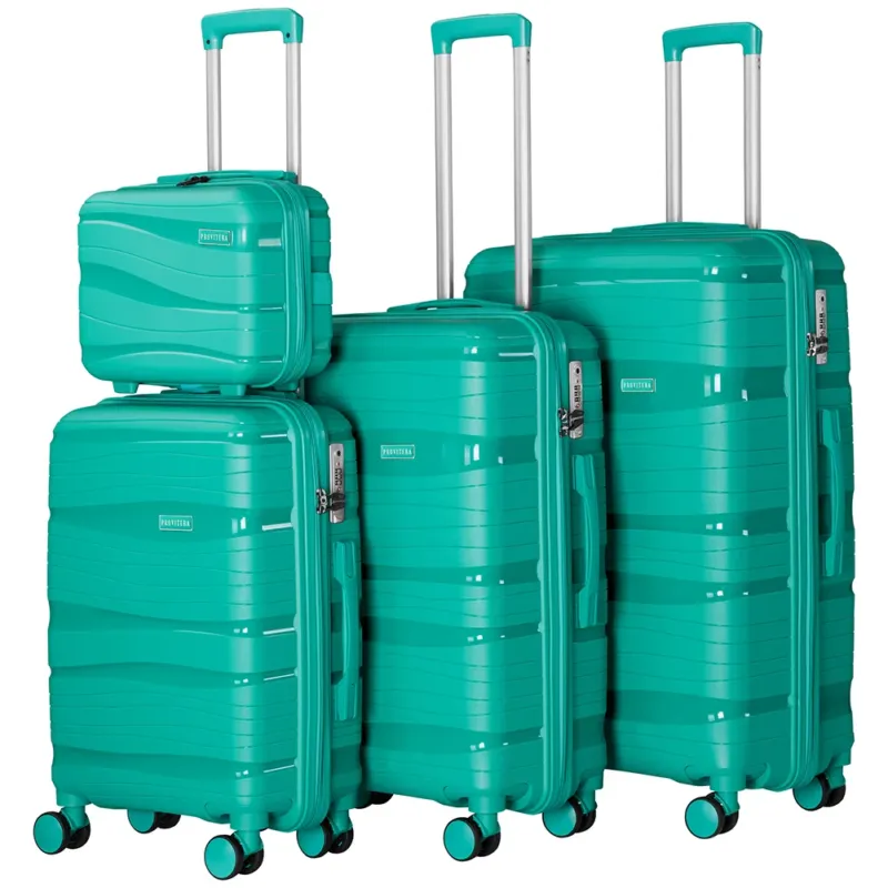Set 4 Valigie Rivestimento Rigido in Polipropilene Verde Maniglia Telescopica A Buon Prezzo
