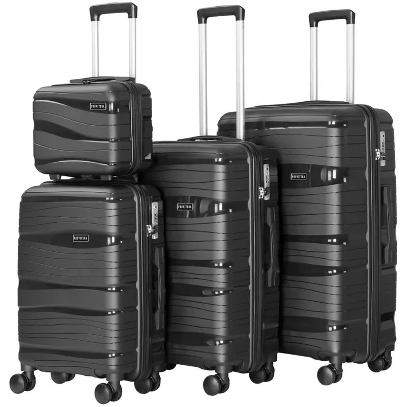 Affare Set 4 Valigie Rivestimento Rigido in Polipropilene Nero con Maniglia Telescopica