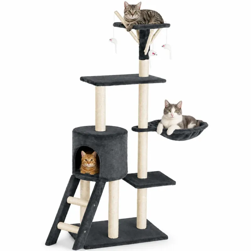Tiragraffi per Gatti Albero Sisal Parco Giochi Gioco x Gatto Tira Graffi Grigio Consegna Rapida