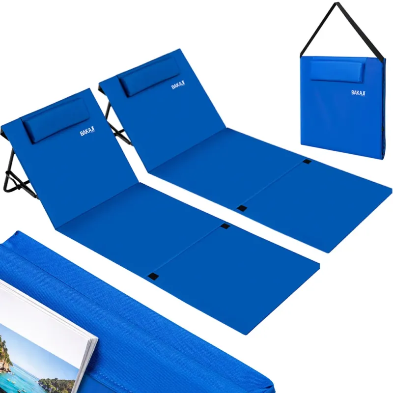 Set 2 Lettini Spiaggia Stuoia Materassino Mare Pieghevole Regolabile Blu Non Perdere
