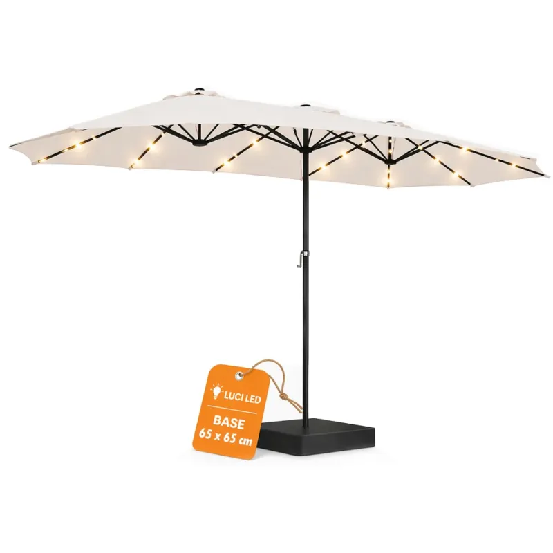 Occasione Imperdibile Ombrellone Doppio 4.6 Metri con Base e Luci da Giardino Rivestimento Anti UV