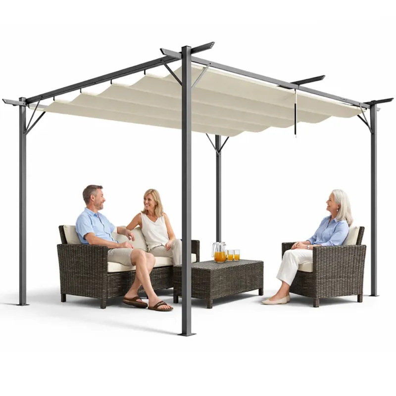 Saldi Pergola Gazebo Retrattile da Giardino 3x4 Metri Beige Anti UV e Impermeabile