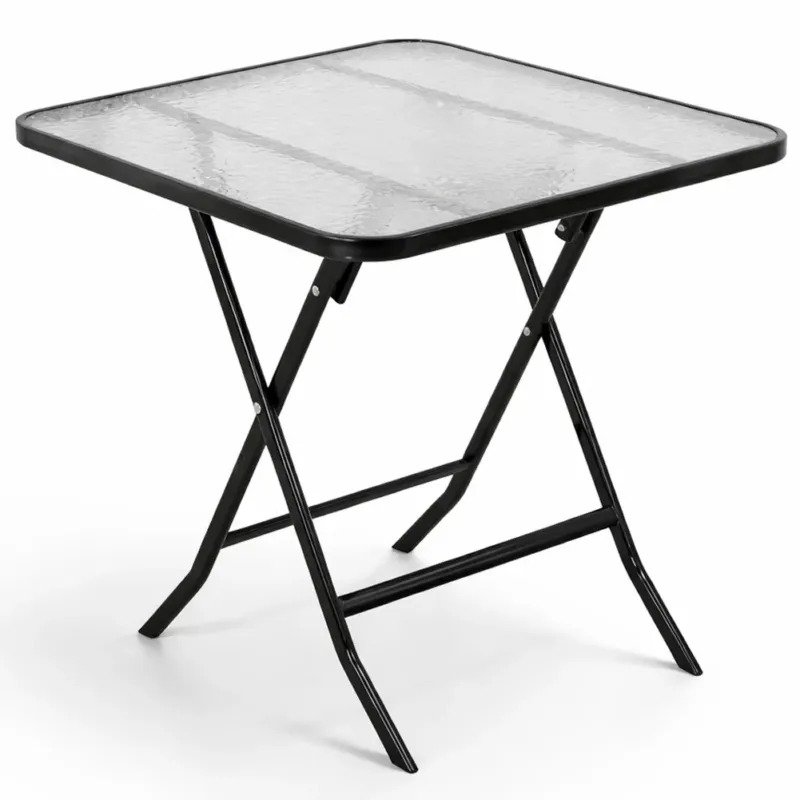 Tavolino Pieghevole Quadrato con Struttura Nera Tavolo Piano in Vetro 60x60x71cm Esclusivo