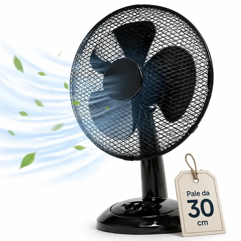 Ventilatore da Tavolo Diametro 30cm Potenza 35W Nero con 3 Velocità Silenzioso Sconto