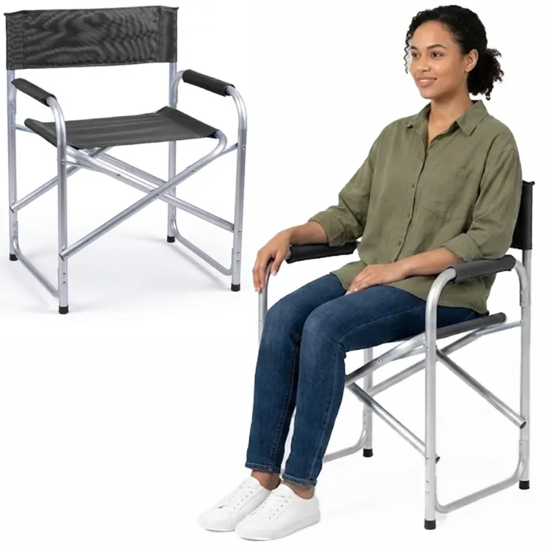 Economico Sedia Regista Struttura Alluminio Rivestimento Tessuto Oxford Grigio 57x48x78cm