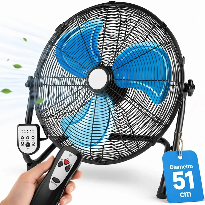 Ventilatore da Terra Pale 51 cm Telecomando Silenzioso Inclinazione Regolabile Subito Disponibile