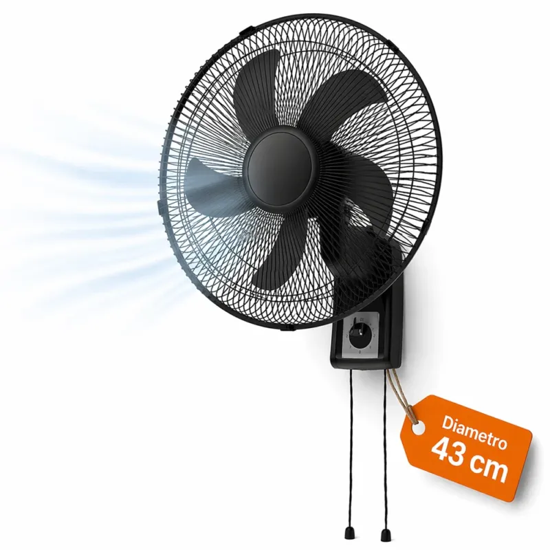 Reso Gratuito Ventilatore da Muro 43cm Nero Raffrescatore Silenzioso 3 Velocità a Parete