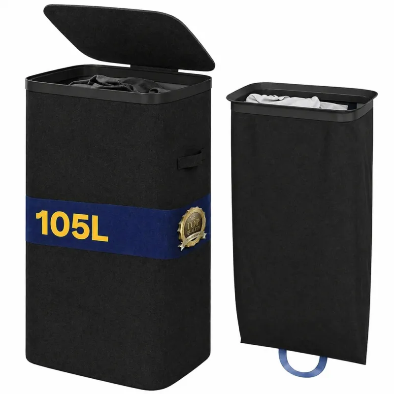 Cesto Biancheria Sporca Nero Portabiancheria 105L Sacco Estraibile 42x32x67cm Offerta Speciale