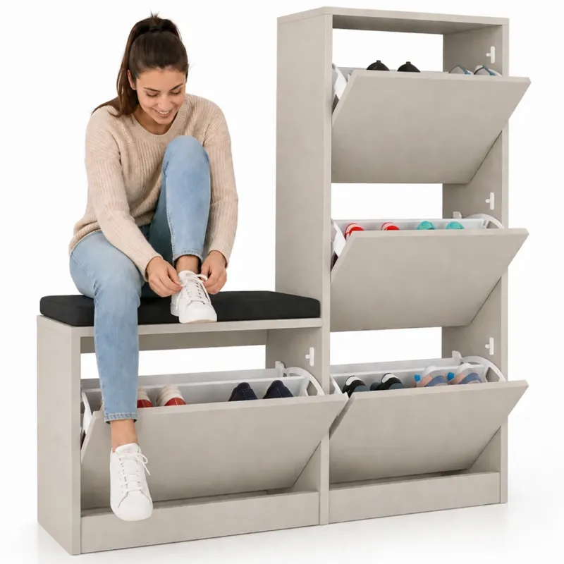 Must-Have Scarpiera Salvaspazio 3 Ante Mobile Portascarpe 105x118,5 cm Multiuso Sabbia