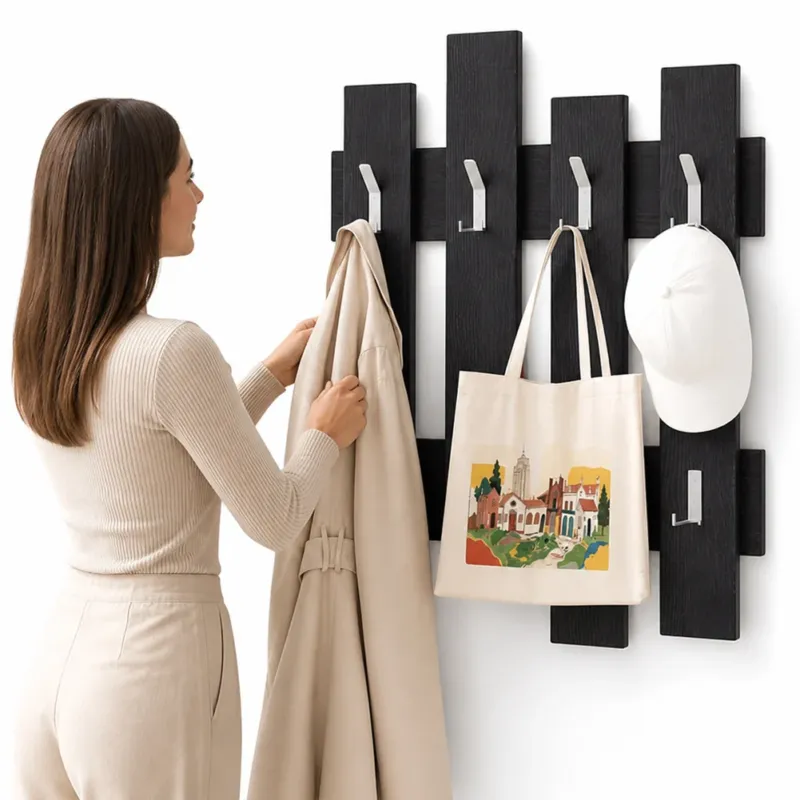 Compra Oggi Stesso Appendiabiti da Muro Attaccapanni Montaggio Parete H79xl64xP4cm Legno Nero