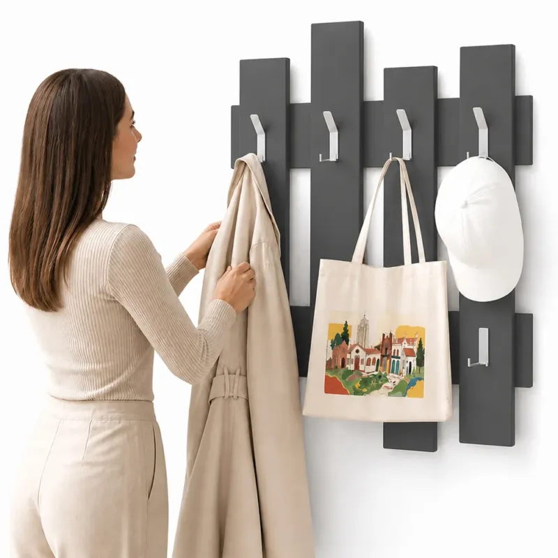 Occasione Imperdibile Appendiabiti da Muro Attaccapanni Montaggio a Parete H79xl64xP4cm Antracite