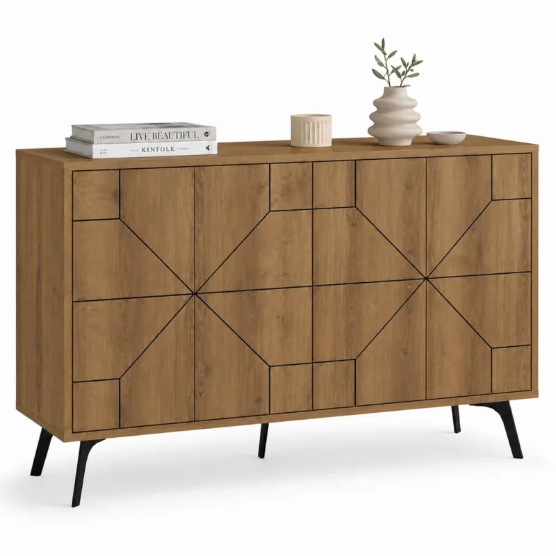 Madia con 4 Ante Credenza Design Geometrico Moderno in Legno 123x77 cm Rovere Più Venduto