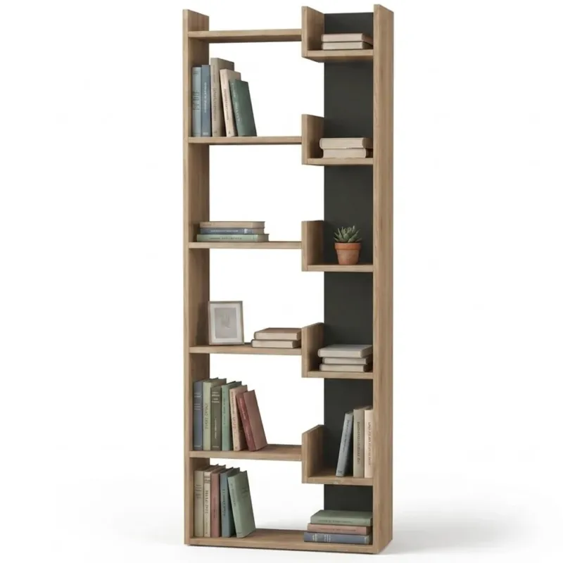 Libreria a 6 Ripiani Quercia e Antracite Scaffalatura Verticale 60.5x22x162.5 cm Novità